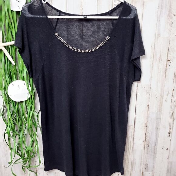 Cable and Gauge Embellished Burn Out Top Black Size Large - Picture 6 of 6
